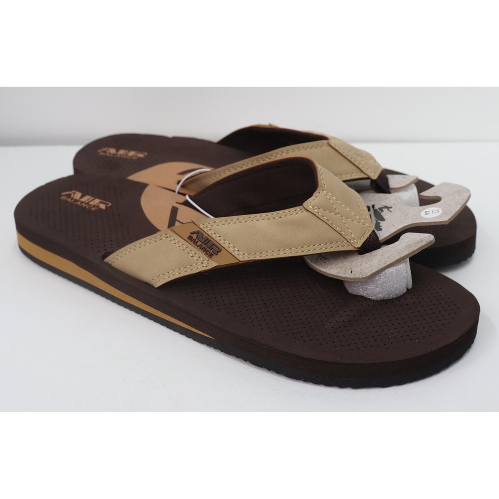 Air Balance Flip Flops Mens 11 Brown Tan NEW ABS7094M Thong Sandals